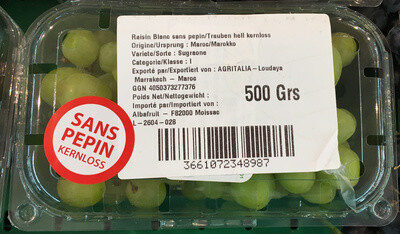 Raisin blanc sans pépin