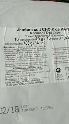 Jambon cuit Choix de paris