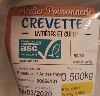 Crevettes entières et cuites