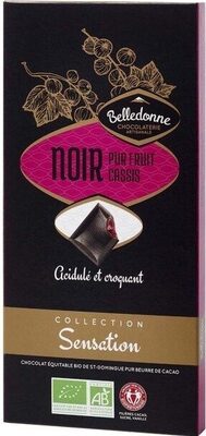 Tablette Chocolat Noir 74% Fourré Pur Fruit Cassis Bio