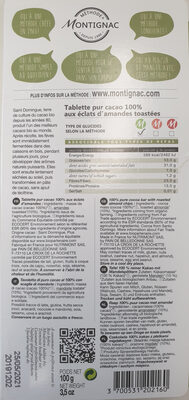 Tablette pur cacao 100% aux éclat d'amandes toastées