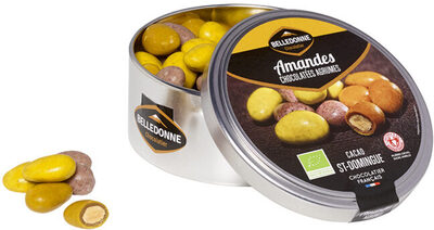 Boîte métal amandes chocolatées agrumes