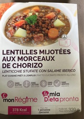 Lentilles mijotées aux morceaux de chorizo