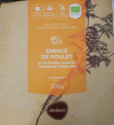 Emincé de poulet, purée Pomme de terre-Carottes BIO