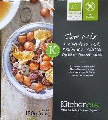 Glow Mix Bio Sans Gluten : Graines de tournesol, Raisins, Noisettes et Ananas