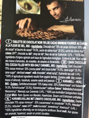 Tablette de chocolat noir fourrée au caramel à la fleur de sel