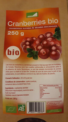 Cranberries bio sucrées & séchées biologiques