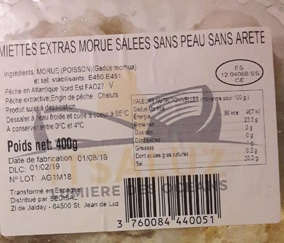 Miettes extras morue salées sans peau sans arête