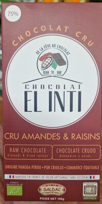 Chocolat cru 75% aux amandes & raisins secs