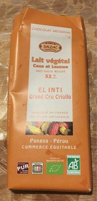 Chocolat au lait vegetal coco et lucyma sans sucre ajouté