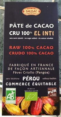 Chocolat Cru 100% Cacao el inti