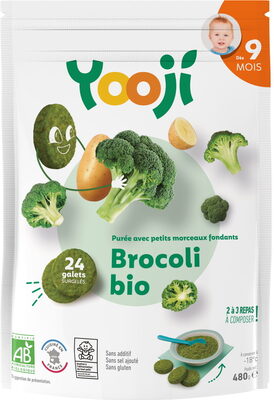 Purée surgelée de brocoli bio avec petits morceaux fondants pour bébé dès 9 mois