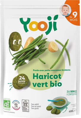 Purée surgelée de haricot vert bio avec petits morceaux fondants pour bébé dès 9 mois