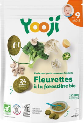 Purée surgelée de fleurettes à la forestière bio avec petits morceaux fondants pour bébé dès 9 mois