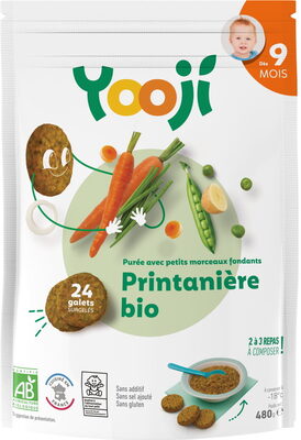 Purée surgelée de printanière bio avec petits morceaux fondants pour bébé dès 9 mois