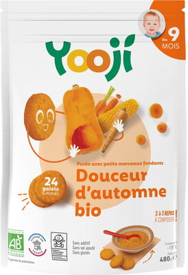 Purée surgelée de douceur d'automne bio avec petits morceaux fondants pour bébé dès 9 mois