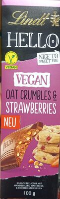 Lindt Vegan oat crumbles & strawberries 4000539245602 Kakaoerzeugnis mit Hafermehl, Hirsesirup-Pulver, Mandelmark, Erdbeercrunchies und Gebäckstückchen (4%)