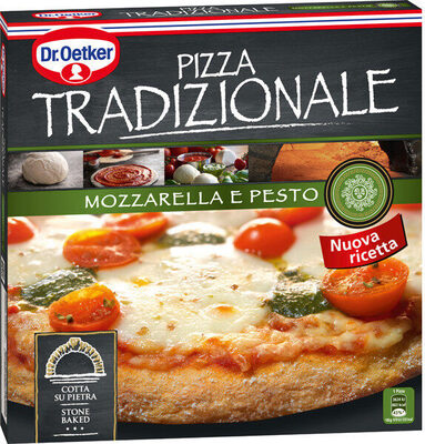 Mozzarella pizza con queso mozzarella tomate cherry y pesto