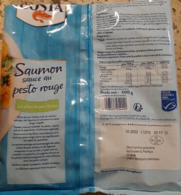 Saumon sauce au pesto rouge aux pâtes de pois chiches