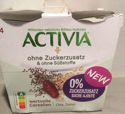 Danone ACTIVIA® ohne Zuckerzusatz & ohne Süßstoffe, wertvolle Cerealien Hafer, Chia, Dattel 2 x ( 2x 115 g) =