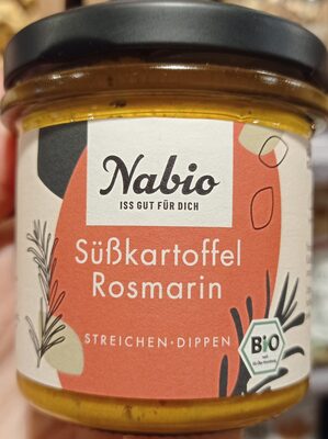 Nabio Süßkartoffel Rosmarin Streichen - Dippen 4013182023800  BIO Süßkartoffel-Aufstrich mit Kürbiskernen und Rosmarin