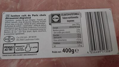 Jambon cuit de Paris découenné dégraissé