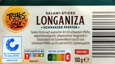 Salami-Sticks - Longaniza schwarzer Pfeffer
