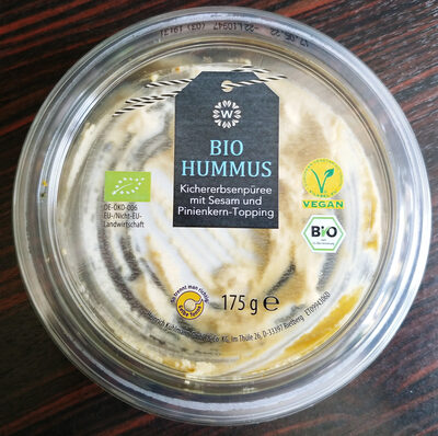 Bio Hummus - Kichererbsenpüree mit Sesam und Pinienkernen-Topping