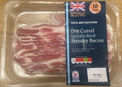 Dry cured unsmoked streaky bacon