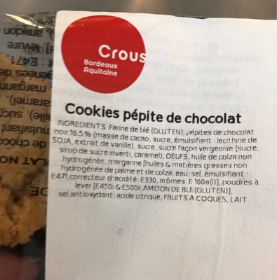 Cookies pépite de chocolat - crous bordeaux