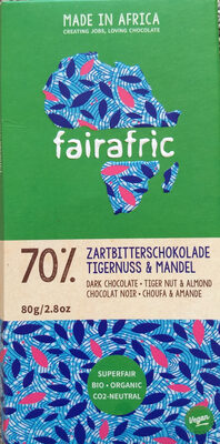 Zartbitterschokolade mit Tigernuss und Mandel, 70% Kakao