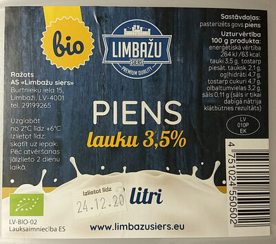 3.5% piens, bioloģisks, Lauku