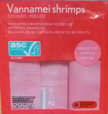 Vārītas, attīrītas garneles Vannamei