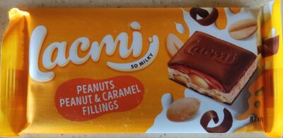 Шоколад молочний "Lacmi Peanuts, Peanut & Caramel Filling" з арахісом, карамельною та арахісовою начинками