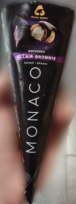 Морозиво "Monaco Eclair - Brownie" зі смаком еклера, ароматом "Брауні", наповнювачем зі смаком карамелі, подрібненим арахісом