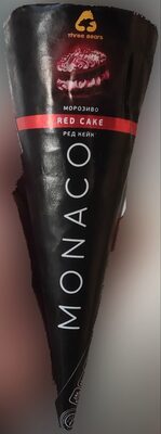 Морозиво "Monaco Red Cake", зі смаком "Мигдальна нуга", "Чизкейк" та наповнювачем "Лохина"