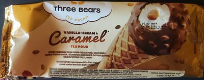 Морозиво "Vanilla-Cream & Caramel flavour", з ванільно-вершковим ароматом, з наповнювачем зі смаком карамелі, у вафельному цукровому ріжку, з комбінованим складом сировини