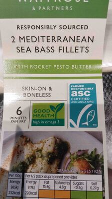 2 Mediterranean sea bass fillets with rocket pesto butter