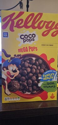 Kellogs COCO pops MEGA POPS HIGH IN FIBRE 6% 2% 3%