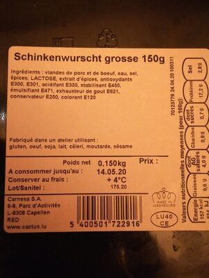 Schinkenwurscht grosse 150g