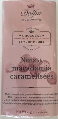 Tablette de chocolat au Lait et Aux Noix De Macadamia Caramelisees, Dolfin