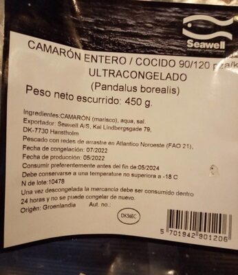 Camarón entero / cocido (90/120 uds) ultracongelado