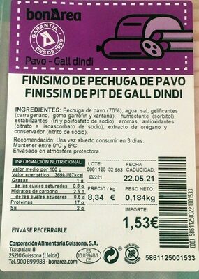 Finísimo de pechuga de pavo