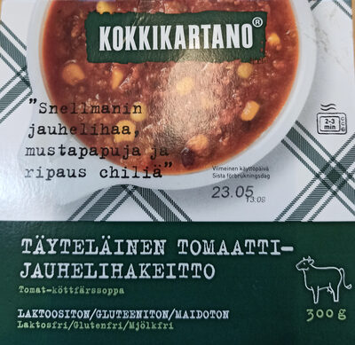 Täyteläinen tomaatti-jauhelihakeitto