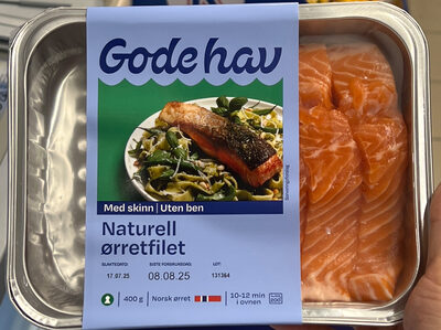 Naturell ørretfilet med skinn, uten bein