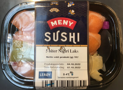 Sushi 5 biter Nigiri Laks