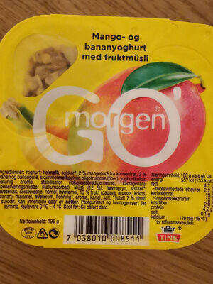 Mango- og bananyoghurt med fruktmüsli