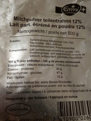 Lait part. écrémé en poudre 12%