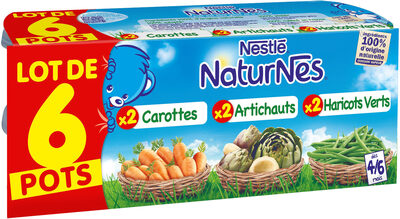 NESTLE NATURNES Lot de 6 Carottes + Haricots Verts + Artichauts - 6x130g - Dès 4/6 mois