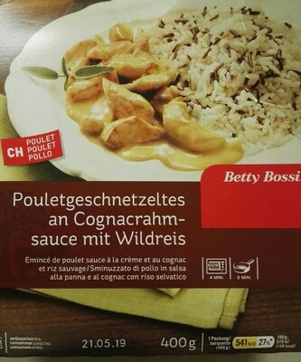 Emincé de poulet sauce à la crème et au cognac et riz sauvage